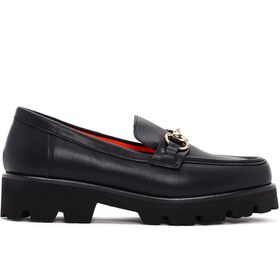Resim Derimod Flex Kadın Siyah Kalın Tabanlı Deri Ayakkabı, Maskülen Loafer 26PFD405018 