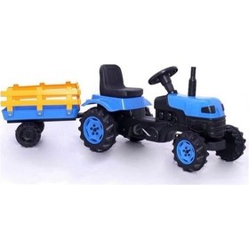Resim Pedallı Traktör Römorklu Mavi 