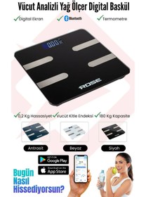 Resim Rose RB-201 Akıllı Yağ Ölçer Dijital Tartı Vücut Analizi Yağ Ölçer 