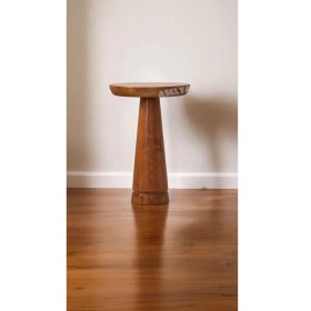 Resim Ahşap Tekli Mantar Yan Sehpa Modern 50 cm Açık Ceviz Fiskos Çiçeklik 