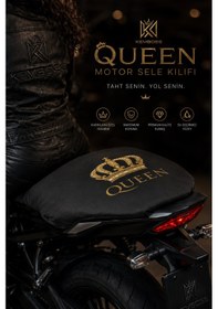 Resim Queen Universal Motor Sele Kılıfı Siyah Scooter Sele Koruyucu Kadınlara Özel %100 Polyester Yıkanabilir Koltuk Kılıfı 