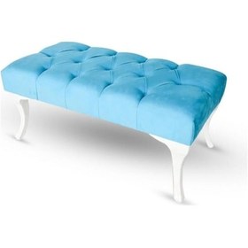 Resim 120 Cm Kapitoneli Ayak Ucu Kapı Önü Antre Bench Puf Açık Mavi 
