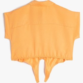 Resim Koton Crop Gömlek Önden Bağlama Detaylı Kısa Kollu Cepli Modal Kumaş Turuncu 3skg60160aw Turuncu 