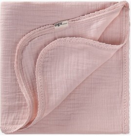 Resim Dantel İşlemeli Tekkat Müslin Battaniye 100x100 CM +/- 3 Cm Pudra Pembe Pudra 