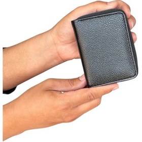 Resim Premium Serisi Özel Kutulu Lüks Deri Dikey Fermuarlı Cüzdan Kemer Ve Kartlık Erkek Seti Siyah 