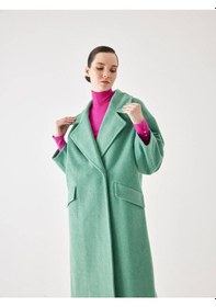 Resim Kol Detaylı Yeşil Çizgili Oversize Kaşe Kaban 001 