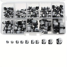 Resim 180 adet Elektrolitik Kapasitörler 1uF-1000uF 10 Değer Silindirik SMD Alüminyum Kapasitörler Assorti Kutu Kiti 16V-50V 