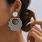 Resim 1 Çift, Y2K Oval & Yuvarlak Siyah Beyaz Zebra Baskılı Moda Küpeler, Çok Yönlü Akrilik Açıklama Küpeleri, Tarih Gecesi Sallantılı Küpeler 
