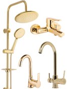 Resim ARMİLLA ARMATÜR 4’lü Full Set Gold Robot Duş Seti - Banyo Bataryası Arıtmalı Mutfak Bataryası Ve Lavabo Bataryası 