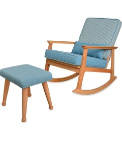 Resim Asedia Iskandinav Naturel Mavi Minderli Puflu Sallanan Sandalye Dinlenme Koltuğu 