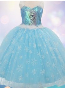 Resim Okay Kız Çocuk Tarlatanlı Simli Frozen Abiye-13694 Mavi 