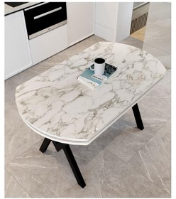 Resim Avenza Living 70 120 Sabit Gofret Yemek Masası Beyaz Mermer 