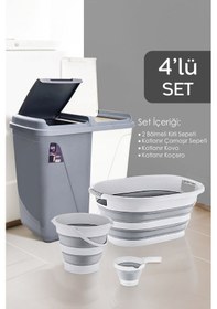 Resim Meleni Home 4'lü Katlanır Çamaşır Sepeti Seti - 90 Lt Kirli Çamaşır Sepeti - Katlanır Sele - Su Kovası - Maşrapa Diğer 