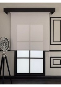 Resim Ithal Kalın Ekru Zebra Stor Güneşlik Perde Eteği Düz Alüminyum Kasa Metal Ayak Ekru 