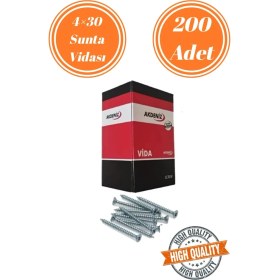 Resim mobilyap Akdeniz 4X30 Sunta Vidası Sivri Uçlu Ahşap Tahta Ağaç Mobilya Ayak Kulp Vidası 200 Adet 