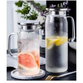 Resim Store 1500 ml Borosilikat Cam Su Sürahisi - Metal Kapaklı ve Isıya Dayanıklı 