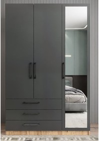 Resim Parma 3 Kapaklı Gardırop Dolap Çam Füme - Ücretsiz Kurulum 