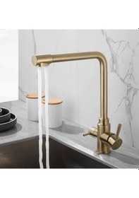 Resim Mutfak Eviye Bataryası Dual Flow Aritma Çikişli Mat Altın Yeni 