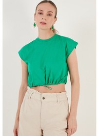 Resim Lela Bisiklet Yaka % 100 Pamuk Crop Bayan T Shirt 5865587 Benetton 