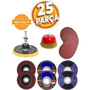 Resim 25 Parça Avuç Içi Spiral Taşlama Makinesi 115 mm Cırt Zımpara Flap Inox Metal Kesme Disk Set 