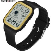 Resim Hanyang Siyah Altın Sanda Erkek Dijital Kol Saati Askeri Adım Kilometre 50 M Su Geçirmez Spor Rahat Izle Erkek Saat Relogios Masculino (Yurt Dışından) 