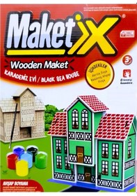 Resim Vıp Maket Boyanabilir Ahşap Karadeniz Evi 6 Renk Akrilik Boya Eğitici Oyuncak Ahşap Boyama Ahşap Ev 