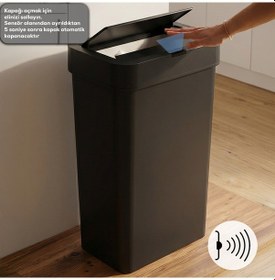 Resim Porsima Me-05-1 Hareket Sensörlü Sessiz Kapatma Çöp Kutusu Banyo Mutfak Çöp Kovası Kapaklı Banyo Çöp Kovası 2 Adet Aa Pil Siyah 50lt 