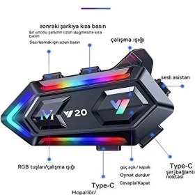 Resim Aydogan's Y20 Motor Kurye Kask Kulaklık Rgb Modlu Bluetooth Motosiklet Kulaklık 5.3 Bluetooth Interkom 