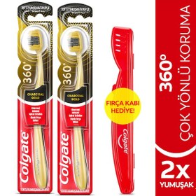 Resim Colgate 360 Charcoal Gold Yumuşak Diş Fırçası 2'li + Diş Fırçası Kabı 