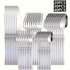 Resim 20/30/40 parça Paslanmaz Çelik Elegant Yemek Takımı, İnce Bel & Narin Sap, 4/6/8 Kişi Premium Yemek Takımı, Biftek Bıçağı, Çatal, Kaşık, Tatlı Kaşığı & Çatalı, Ev, Mutfak, Restoran, Kutlama Günleri, Noel, Cadılar Bayramı, Şükran Günü, Baba Günü, Anne Günü için - Bulaşık Makinesinde Yıkanabilir (Çoklu Boyutlar Mevcuttur) 