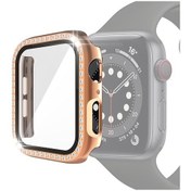 Resim Elektrokaplatma iOS Uyumlu Watch Serisi 3 Ve 2 Si 1 Arada 42mm İçin Temperli Cam Film İle Tek Satır Elmas Koruyucu Kılıf 