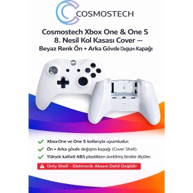 Resim Cosmostech Xbox One & One S 8. Nesil Kol Kasası Cover – Beyaz Renk Ön + Arka Gövde Değişim Kapağı 
