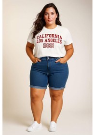 Resim DeFacto Normal Bel Katlamalı Paça Jean Bermuda Şort A1958AX25SMNM28 Mavi 