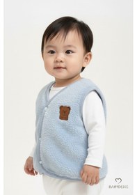 Resim Babyden's Welsoft Erkek Bebek Çocuk Çıtçıtlı Yelek Ayıcık Armalı, Yumuşak Peluş Bebek Yeleği Bebe Mavisi 