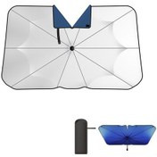 Resim 140x79cm Araba Ön Dişli Açma Şekli Yalıtımlı Güneş Koruma Şemsiyesi Mavi Taban Bezi 