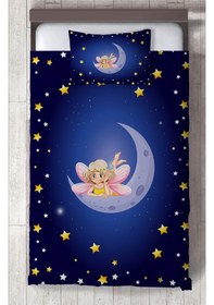 Resim Mekta Home Bebek Ve Çocuk Odası Ay Üzerinde Uçan Peri Kız Desenli Yatak Örtüsü Renkli 