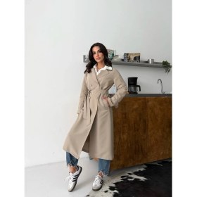Resim Comstar Kadın Klasik Cepli Kuşaklı Trend Midi Krem Trençkot 