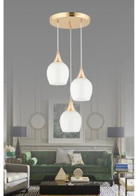 Resim İstanbul Avize Istanbul Avize Sarkıt 3'Lü Gold Kasalı Beyaz Opak Camlı Avize 