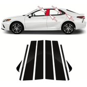 Resim Globalbloom Black 8 Parça Araç Cam Kenarı Çizilme Koruma Şeritleri Kapı Ve Pencere Dekoratif Şerit 2018-2023 Toyota Camry Uyumlu 