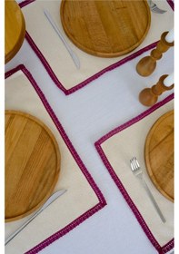 Resim Yakacihome 4'lü Terra Duck Keten Fisto Dantel Biyeli Otantik Supla Amerikan Servis 35x50 Cm Bordo - Krem 