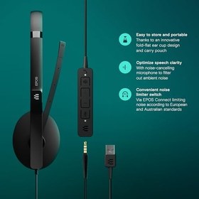 Resim EPOS Adapt 165T USB II - Kablolu, Çift Taraflı Kulaklık - 3,5 mm Jak/USB Bağlantısı - Takımlar Sertifikalı-UC Optimize Edilmiş-Üstün Stereo Ses Geliştirilmiş Konforlu Çağrı Kontrolü - Siyah 