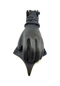 Resim Antika Tarz Dekoratif Pirinç El Kapı Tokmağı, Taktak - 167x75 Mm, Oksit 