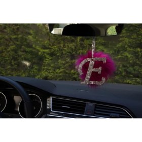 Resim Swarovski Gümüş Taşlı Dikiz Ayna Kolye Süsü Pembe Tüylü E Harfi 