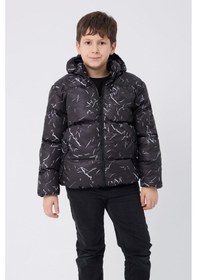 Resim Erkek Çocuk Çıkabilir Kapüşonlu Su Ve Rüzgar Geçirmez Cepli Kışlık Şişme Mont & Kaban & Parka-62 Siyah 