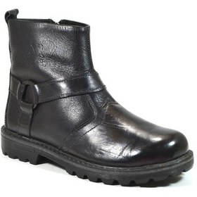 Resim Raker 9105 Hakiki Deri Siyah Uzun Fermuarlı Erkek Çocuk Bot Siyah 