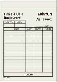 Resim Adisyon Sipariş Fişi Firma Ya Özel Baskı A6 Tek Nüsha 10 Cilt 