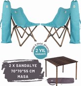 Resim Bag The Joy Ahşap Katlanır Masa Sandalye Seti Antrasit Iskelet Turkuaz Kılıf 70x70x55 Antrasit Masa 