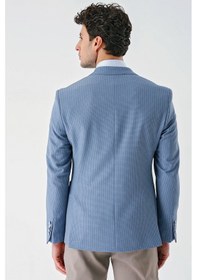 Resim İmza Örme Mono Yaka Çift Yırtmaç Likralı 6 Drop Slim Fit Dar Kesim Klasik Ceket 1002240138 - Açık Mavi 