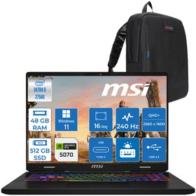 Resim Msı Crosshaır 16 Hx Aı WD2XWGKG Intel Core Ultra 9-275HX Aı 48GB 512GB SSD 8GB/RTX5070 115W 16″ 16:10 QHD+(2560 x 1600), 240Hz IPS Windows 11 Pro Taşınabilir Bilgisayar W047XTRW17 