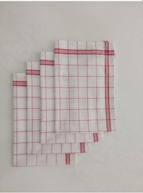 Resim Pamuklu Beyaz Kırmızı Çizgili Renkli 4'lü Kurulama Bezi,peçete 